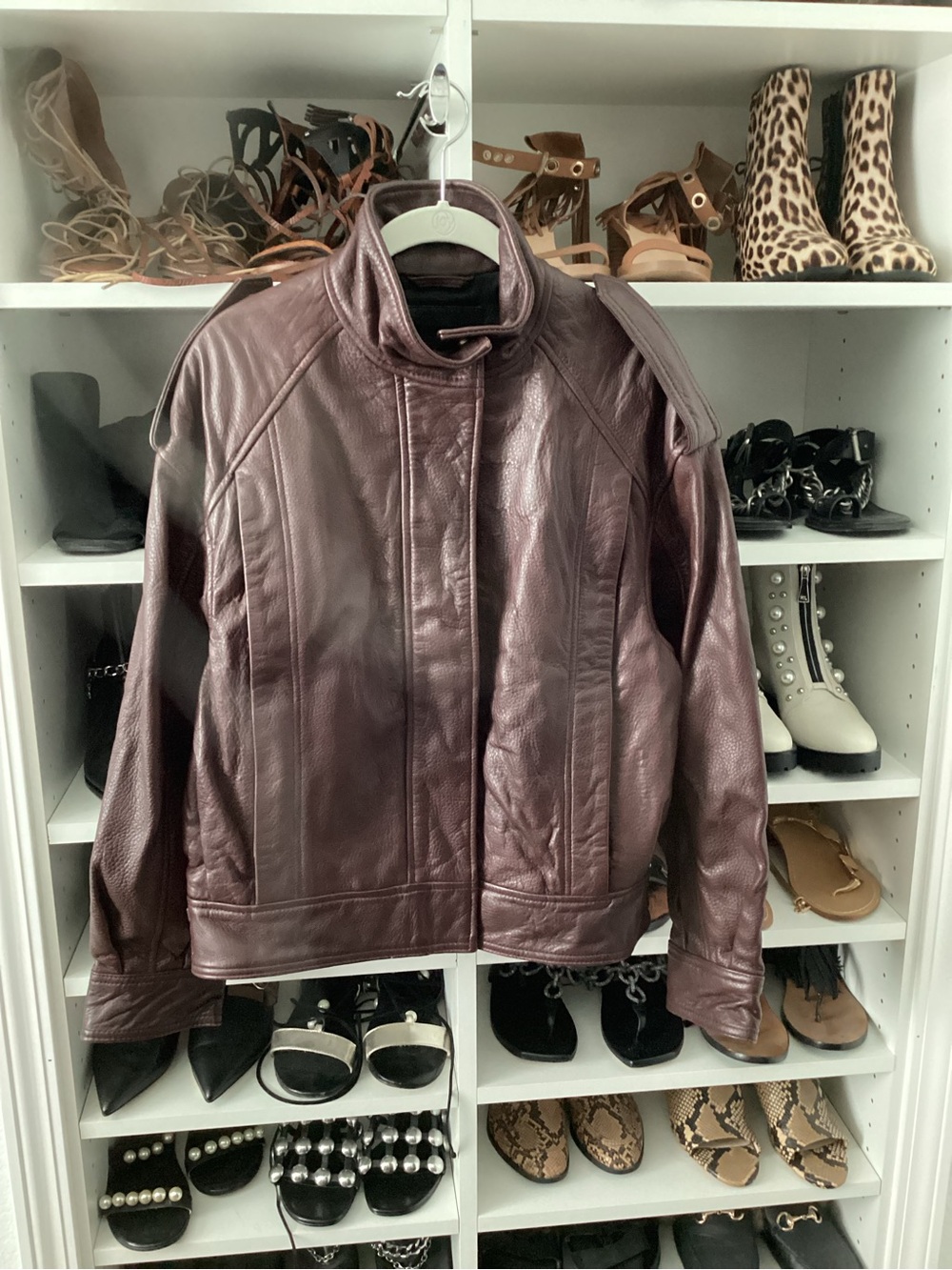 Zara maroon 100% LEATHER BOMBER JACKET ZW COLLECTION LIMITED EDITION - Picture 8 of 11